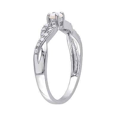 Stella Grace Sterling Silver White Opal & 1/10 Carat T.W. Diamond Infinity Ring