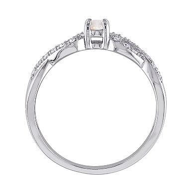 Stella Grace Sterling Silver White Opal & 1/10 Carat T.W. Diamond Infinity Ring