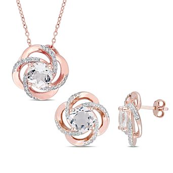 Stella Grace 18k Rose Gold Over Silver White Topaz Pendant and Stud Earring Set