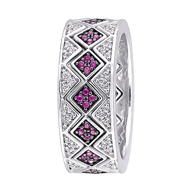 Stella Grace Sterling Silver Ruby & White Sapphire Geometric Ring