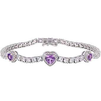 Stella Grace Sterling Silver Amethyst & White Sapphire Triple Heart Bracelet