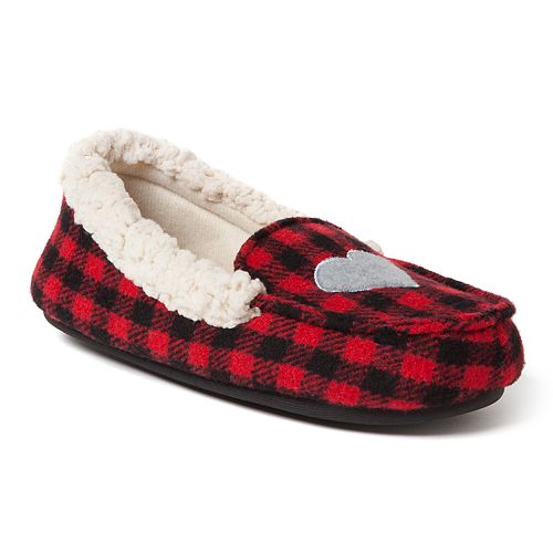Dearfoams Kids Toddlers Felted Microwool and Plaid Moccasin Slipper