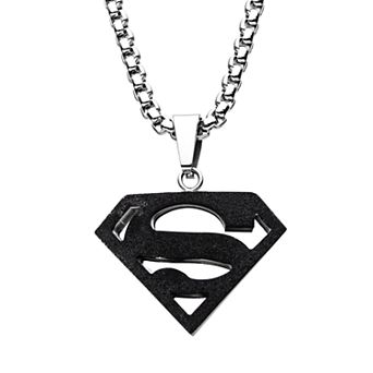 DC Comics Superman Black Stainless Steel Logo Pendant Necklace