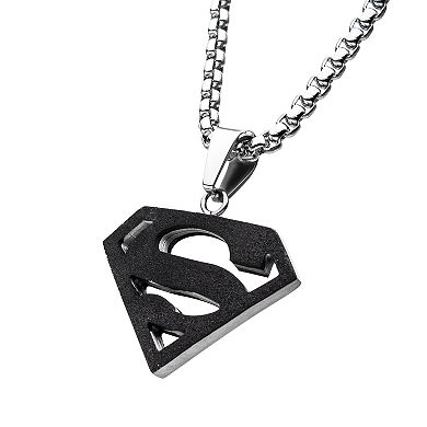 DC Comics Superman Black Stainless Steel Logo Pendant Necklace