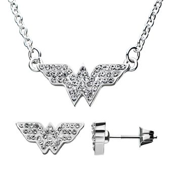 DC Comics Wonder Woman Cubic Zirconia Logo Pendant & Stud Earring Set