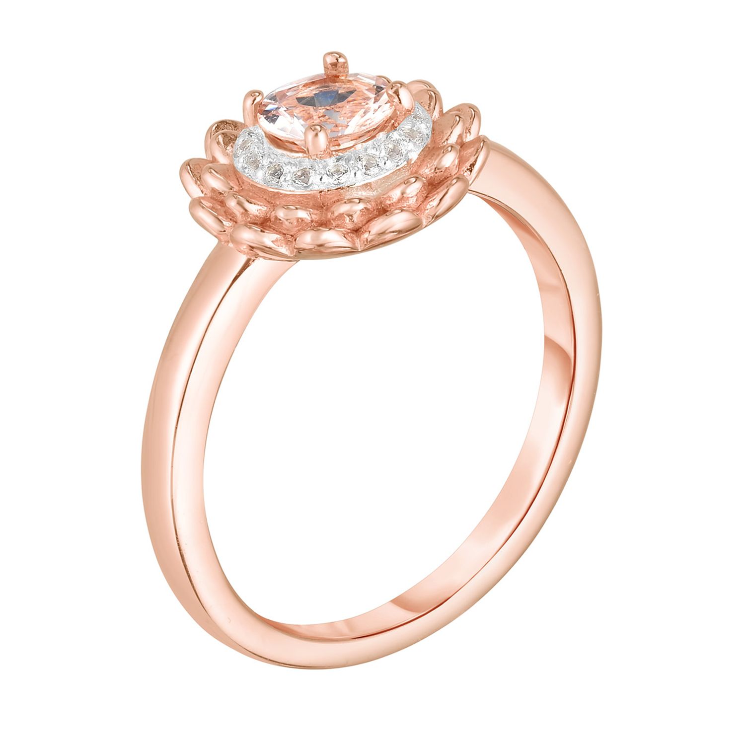 Bague Morganite & Topaze Blanche Allongées - Plaqué Argent - Taille 10.5 - Modèle R10023 - Neuf Étiqueté