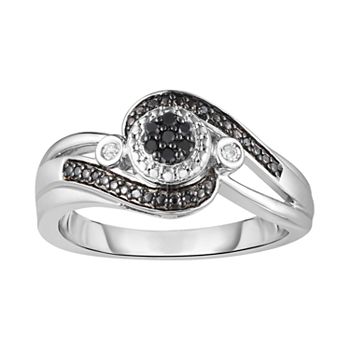 Sterling Silver 1/10 Carat T.W. Black & White Diamond Bypass Ring