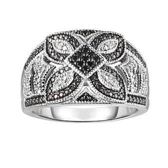 Sterling Silver 1/10 Carat T.W. Black & White Diamond Flower Ring