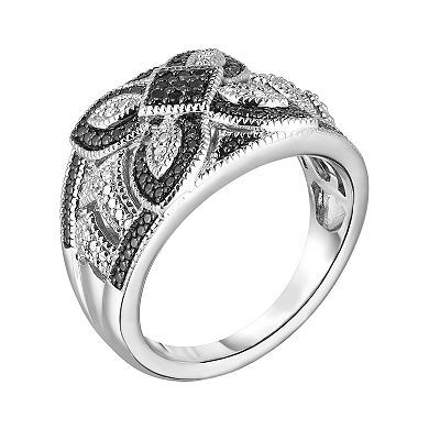 Sterling Silver 1/10 Carat T.W. Black & White Diamond Flower Ring
