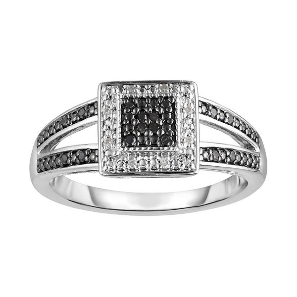 Sterling Silver 1/10 Carat T.W. Black Diamond Square Frame Ring