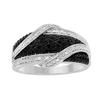 Sterling Silver 1/10 Carat T.W. Black & White Diamond Wrap Ring