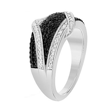 Sterling Silver 1/10 Carat T.W. Black & White Diamond Wrap Ring