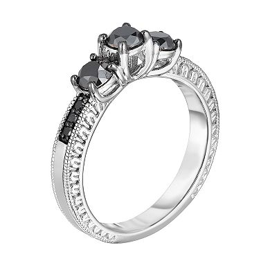 Sterling Silver 1 Carat T.W. Black Diamond 3-Stone Ring