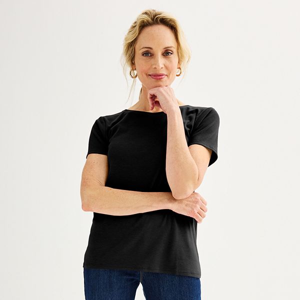 Women's Croft & Barrow® Essential Crewneck Tee - Black (MEDIUM)