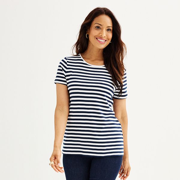 Women's Croft & Barrow&reg; Essential Crewneck Tee - Navy Classic Stripe (MEDIUM)