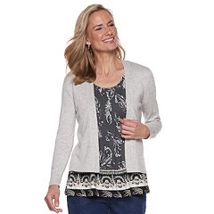 Petite Croft & Barrow® Pointelle Open Front Cardigan