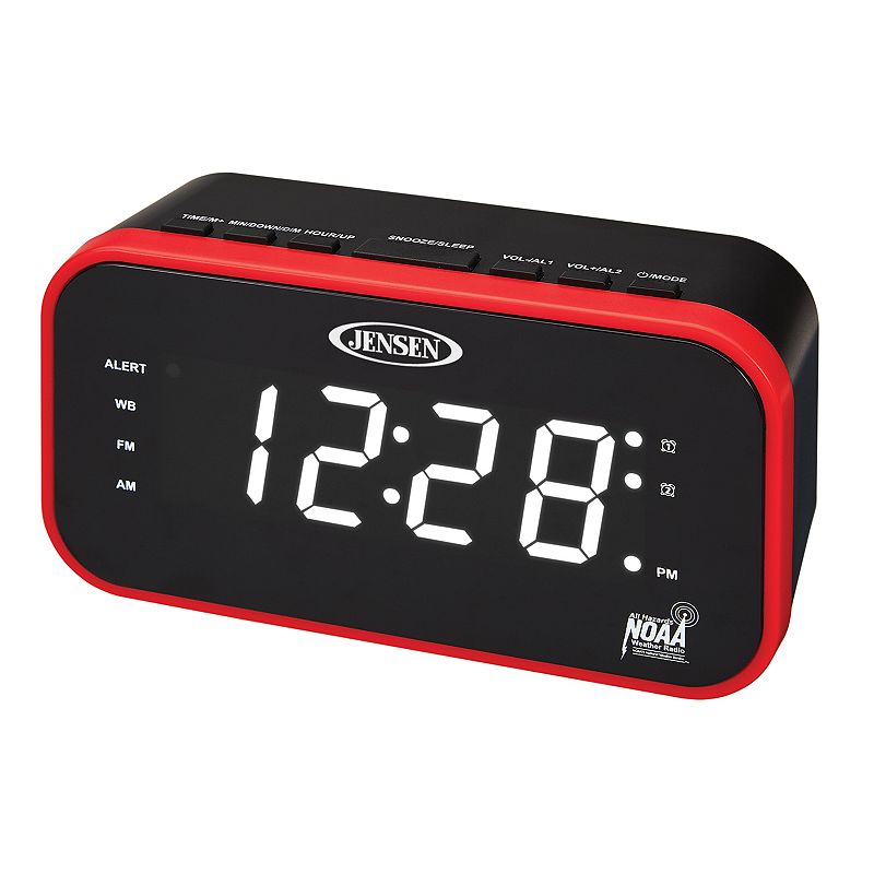 Jensen AM/FM Weather Band Clock Radio with Weather Alert, Multicolor