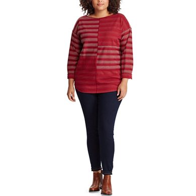 Plus Size Chaps Striped Boatneck Top