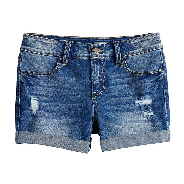 Girls 7-16 & Plus Size SO® Sewn-Rolled Cuff Denim Shorts