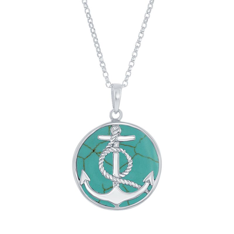 Sterling Silver Anchor Pendant Necklace, Womens, Size: 18, Blue
