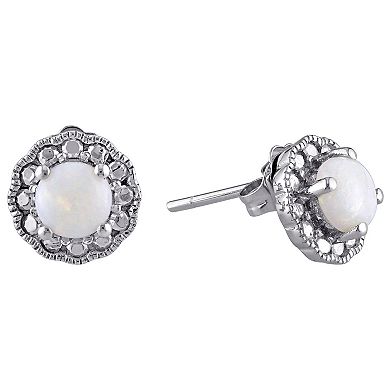 Stella Grace 10K White Gold Opal Flower Stud Earrings