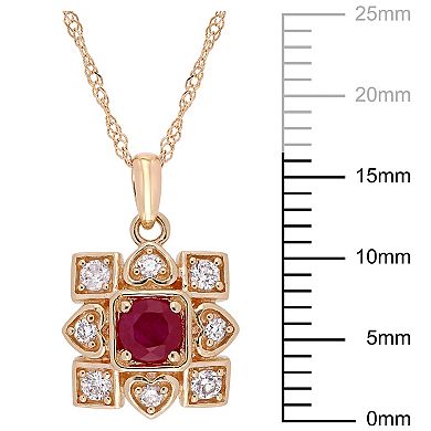 Stella Grace 10k Rose Gold 1/5 Carat Diamond & Ruby Pendant Necklace