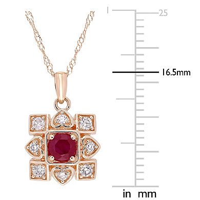 Stella Grace 10k Rose Gold 1/5 Carat Diamond & Ruby Pendant Necklace