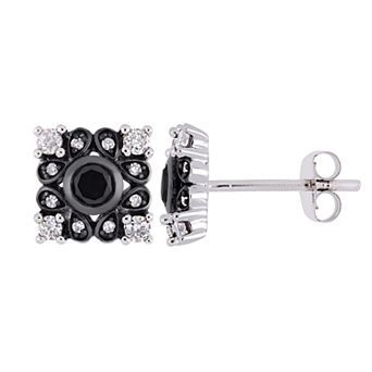 Stella Grace 10k White Gold 1/2 Carat T.W. Black & White Diamond Square Stud Earrings