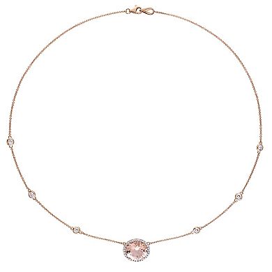 Stella Grace 14k Rose Gold Morganite, 1/6 Carat Diamond & White Sapphire Pendant Necklace