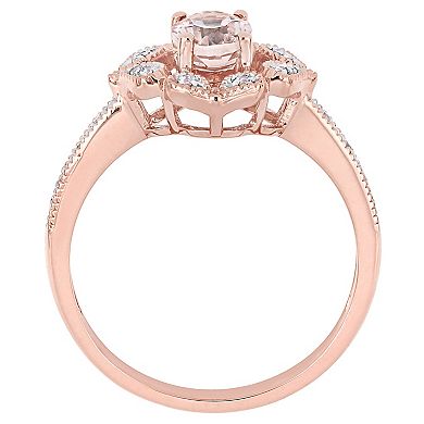Womens Stella Grace Stella Grace 14K Gold Morganite & White Topaz Floral Ring