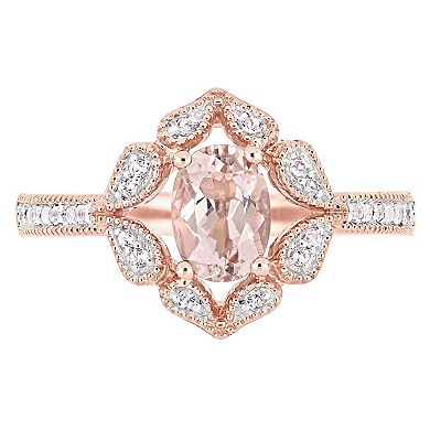 Womens Stella Grace Stella Grace 14K Gold Morganite & White Topaz Floral Ring