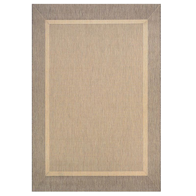 Couristan Recife Stria Texture Framed Solid Indoor Outdoor Rug, Natural Brown, 7.5Ft Sq