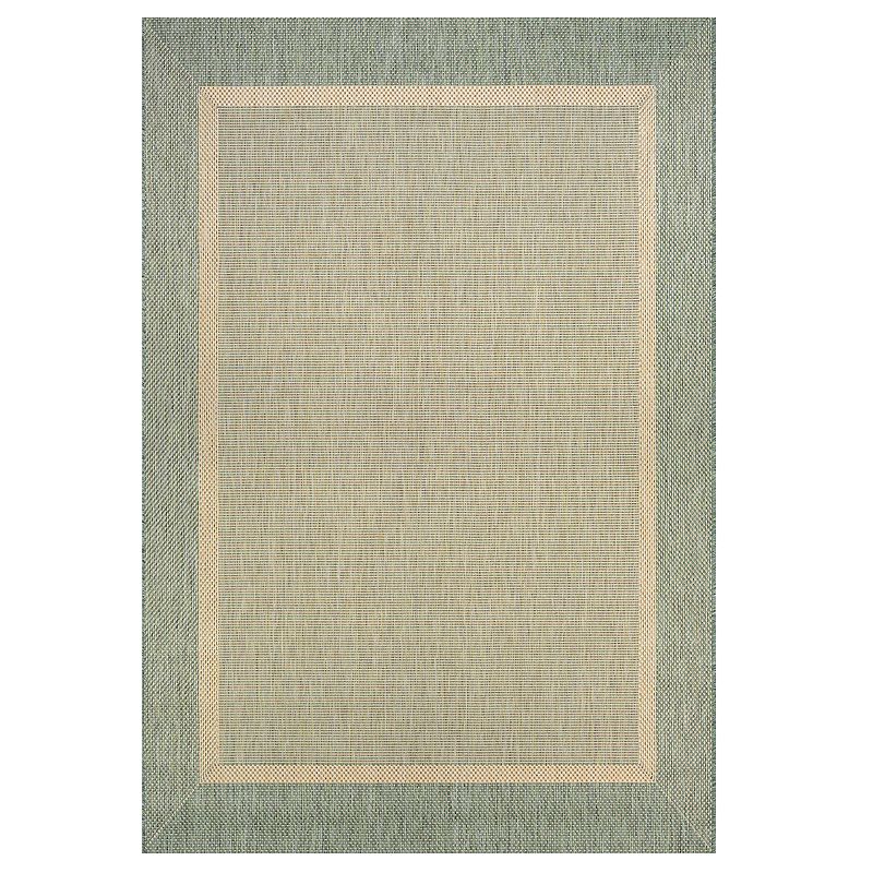 Couristan Recife Stria Texture Framed Solid Indoor Outdoor Rug, Natural Green, 7.5X11 Ft