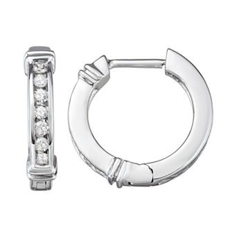 HDI Sterling Silver 1/4 Carat T.W. Diamond Huggie Hoop Earrings