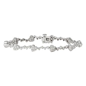 HDI Sterling Silver 1 Carat T.W. Diamond Heart Link Bracelet