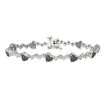 HDI Womens Unbranded Sterling Silver Blk&Wht Dia Heart Bracelet(1.00 ct W)