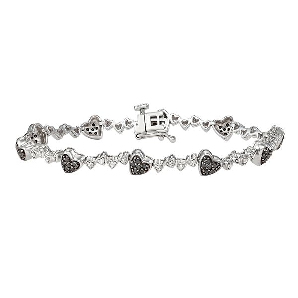 Sterling Silver 1 Carat T.W. Black & White Diamond Heart Bracelet