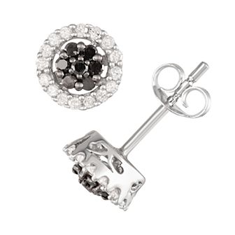 HDI Sterling Silver 1/2 Carat T.W. Black & White Diamond Halo Earrings