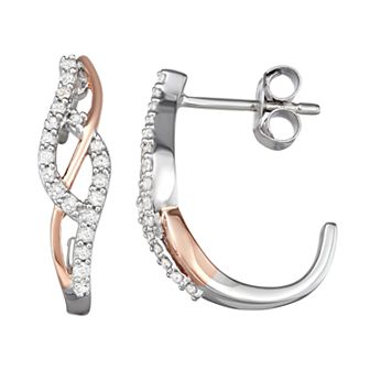 HDI Two Tone Sterling Silver 1/3 Carat T.W. Diamond Drop Earrings