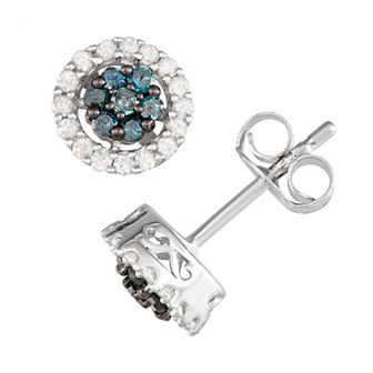 HDI Sterling Silver 1/2 Carat T.W. Blue & White Diamond Halo Earrings