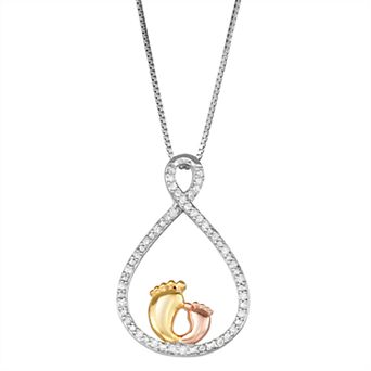 HDI Two Tone Gold Sterling Silver 1/8 Carat T.W. Diamond Footsteps Pendant Necklace