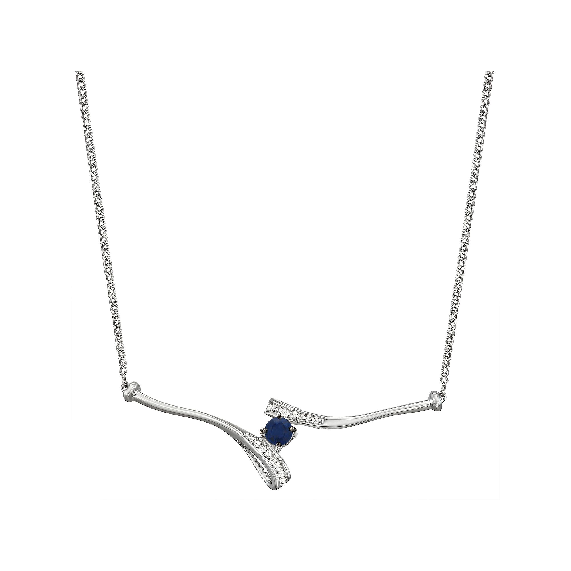 Sterling Silver 1/3 Carat T.W. Diamond & Sapphire Bypass Necklace, Womens