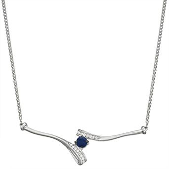 HDI Sterling Silver 1/3 Carat T.W. Diamond & Sapphire Bypass Necklace