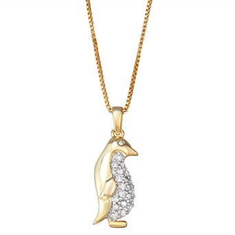 HDI 14k Gold Over Silver 1/4 Carat T.W. Diamond Penguin Pendant