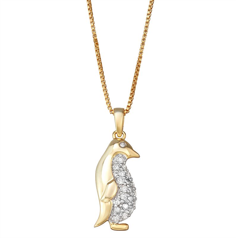 14k Gold Over Silver 1/4 Carat T.W. Diamond Penguin Pendant, Womens, Size