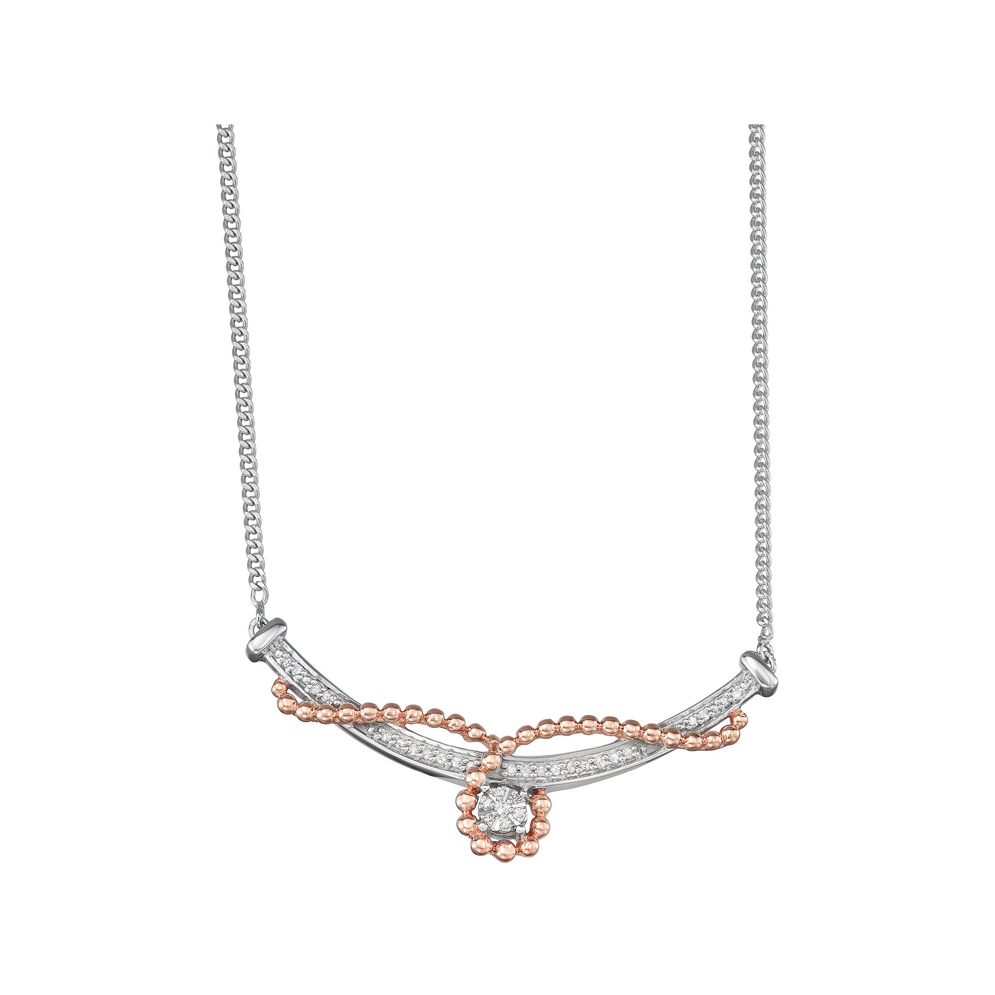 Two Tone Sterling Silver 1/6 Carat T.W. Diamond Curved Bar Necklace, Women