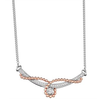 HDI Two Tone Sterling Silver 1/6 Carat T.W. Diamond Curved Bar Necklace