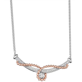 HDI Two Tone Sterling Silver 1/6 Carat T.W. Diamond Curved Bar Necklace