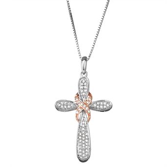 HDI Two Tone Sterling Silver 1/4 Carat T.W. Diamond Cross Pendant