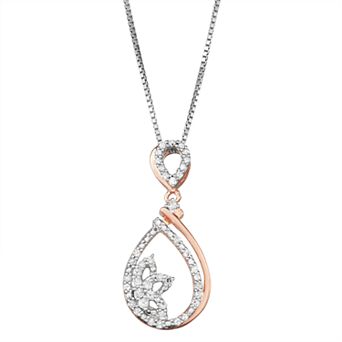 Two Tone Sterling Silver 1/5 Carat T.W. Diamond Teardrop Pendant Necklace